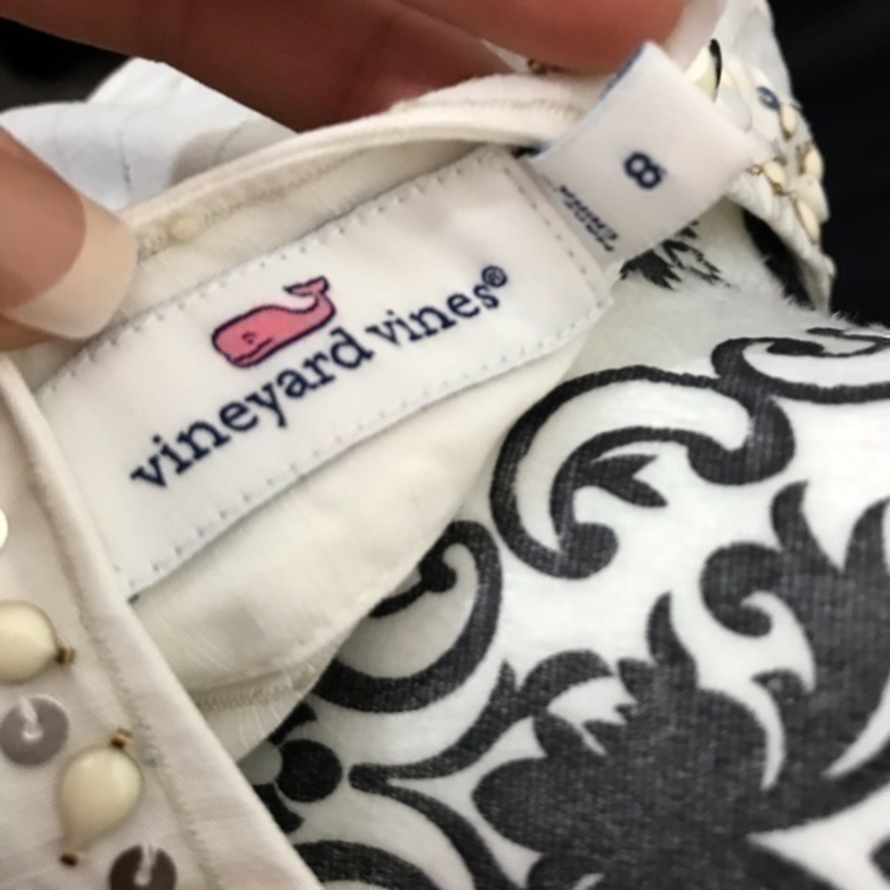 Vineyard Vines White Embellished Linen Blend Sleeveless Tunic Blouse Size 8 - Picture 6 of 7